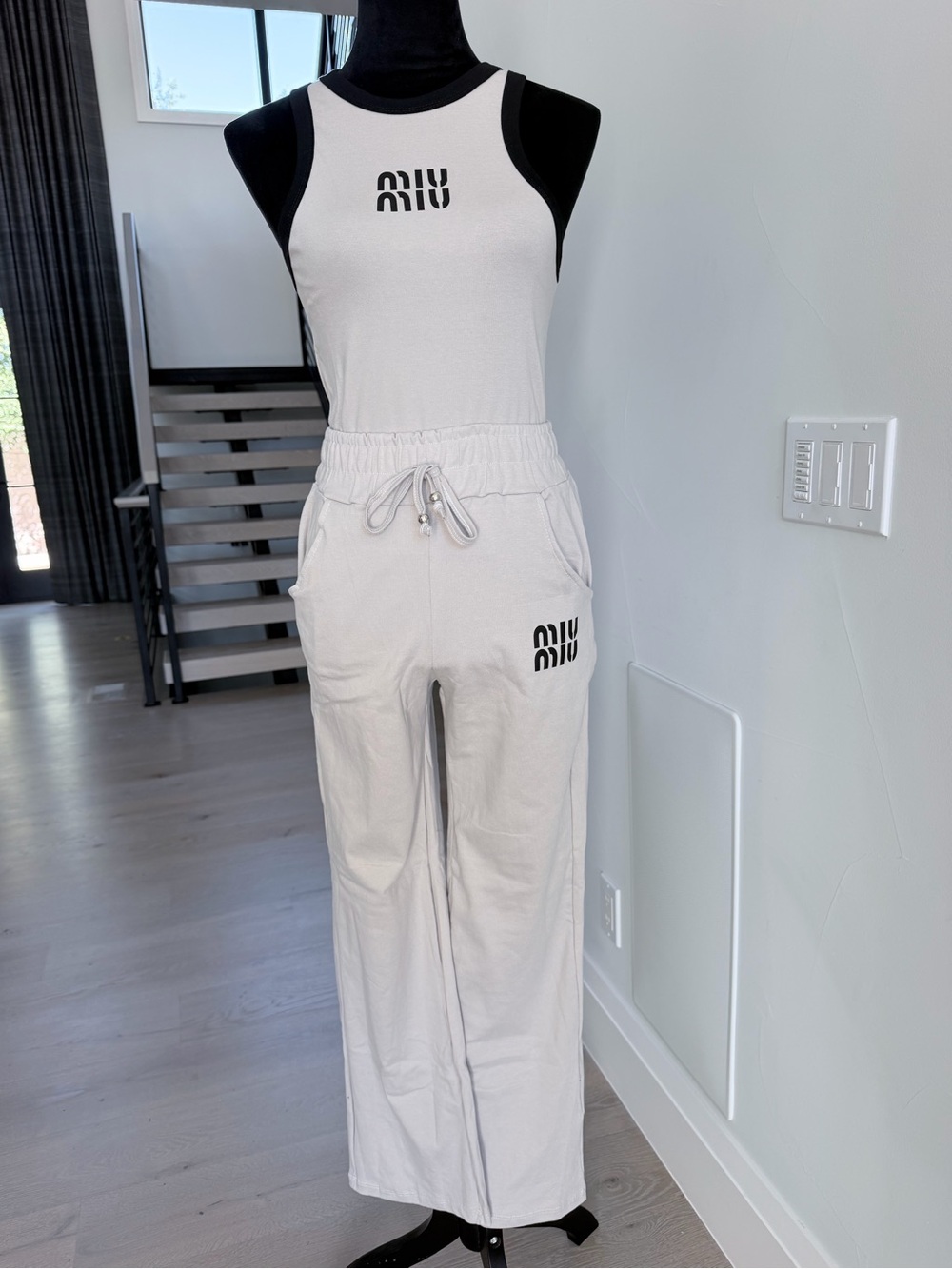 Minimal Ribbed Tank & Wide-Leg Pants Set - Taupe size S